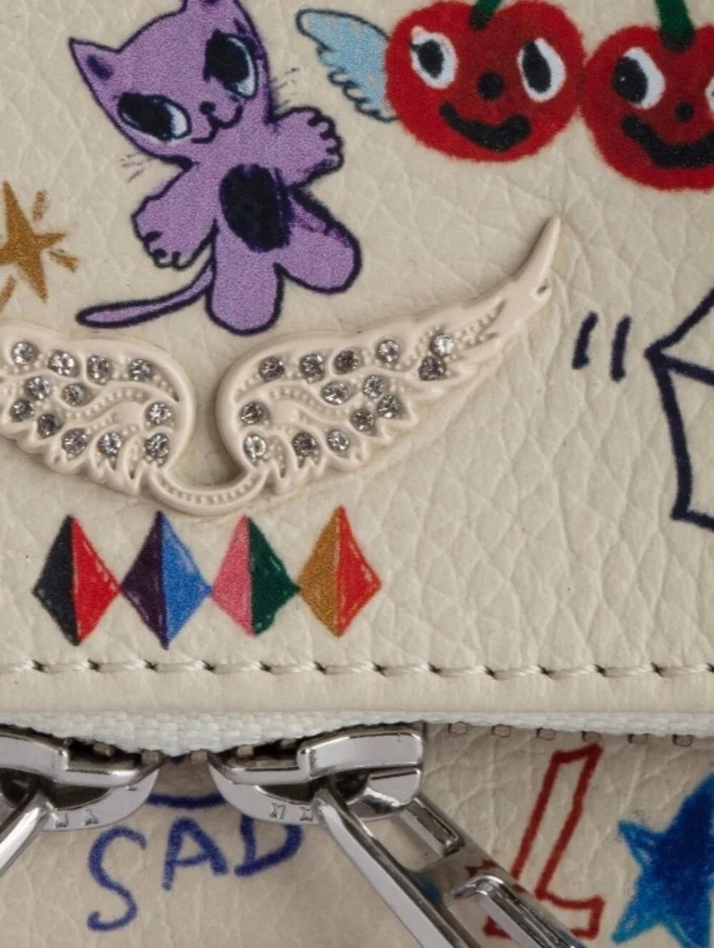 Zadig & Voltaire Cream Mini Clutch with Multicolor Graphic Motifs